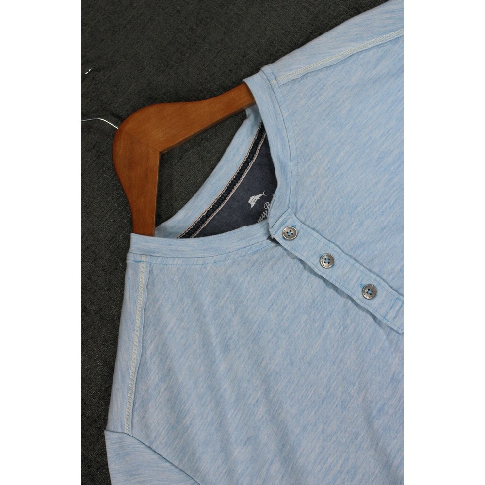 Tommy Bahama Mens Large Blue Heathered Short Sleeve Henley Shirt EcoVero Blend